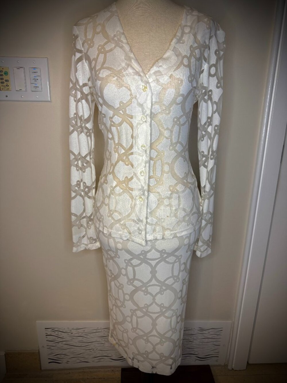 Stunning Poleci Top & Skirt Set, Midi, White, Part Sheer, Stretchy, Lined Skirt